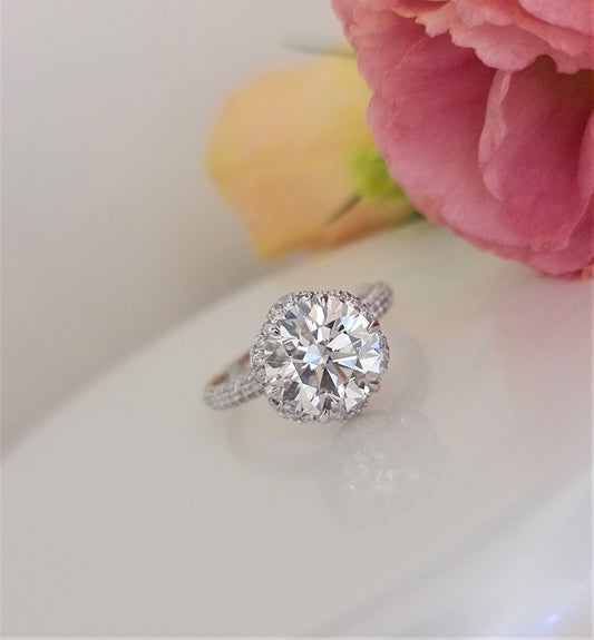 3 Carat Round Lab-Grown Diamond Hidden Halo Pave Engagement Ring