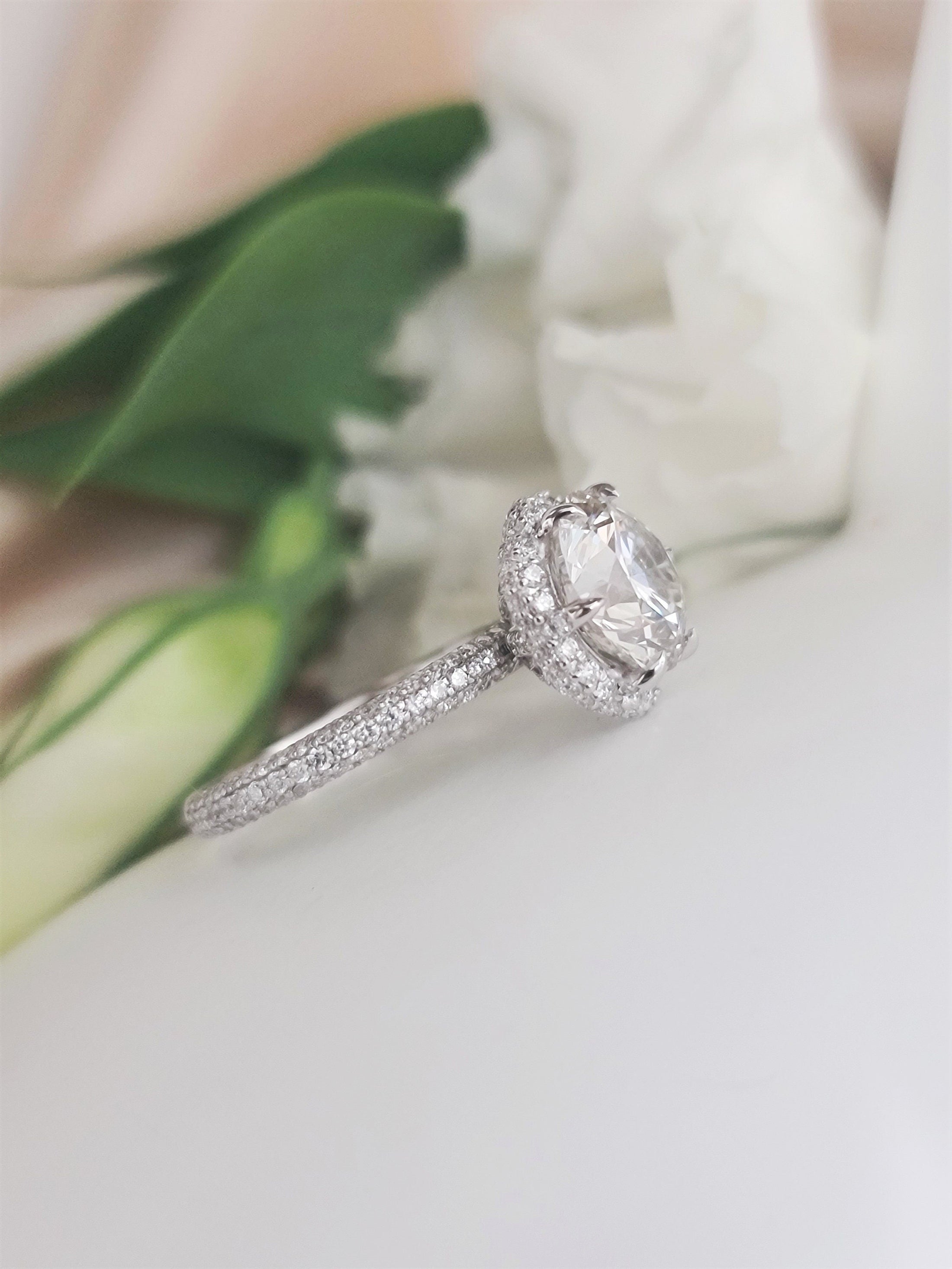 3 Carat Round Lab-Grown Diamond Hidden Halo Pave Engagement Ring