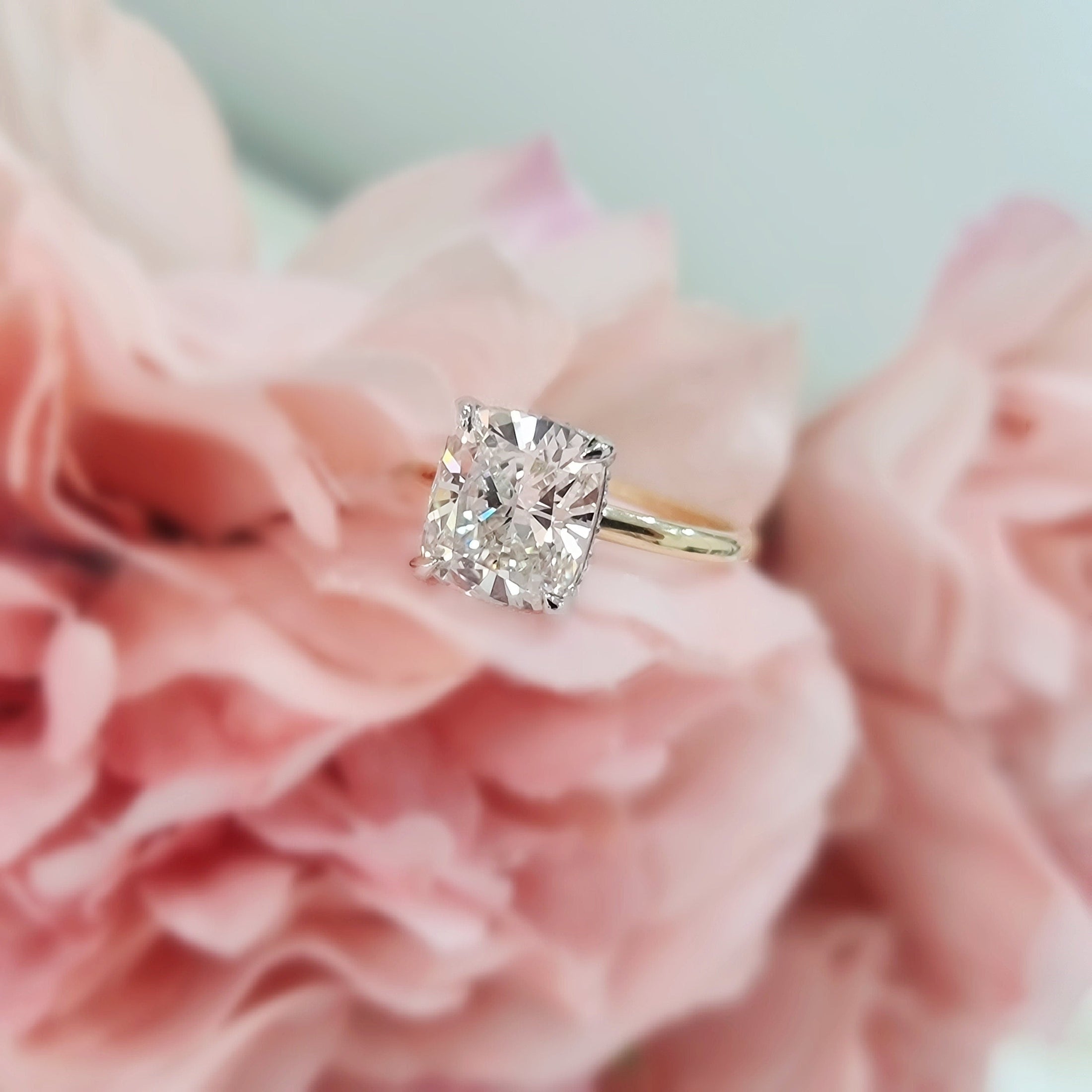 3 CT Cushion Cut Lab-Grown Diamond Hidden Halo Elegance Ring