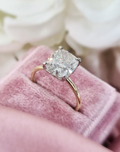 3 CT Cushion Cut Lab-Grown Diamond Hidden Halo Elegance Ring 4