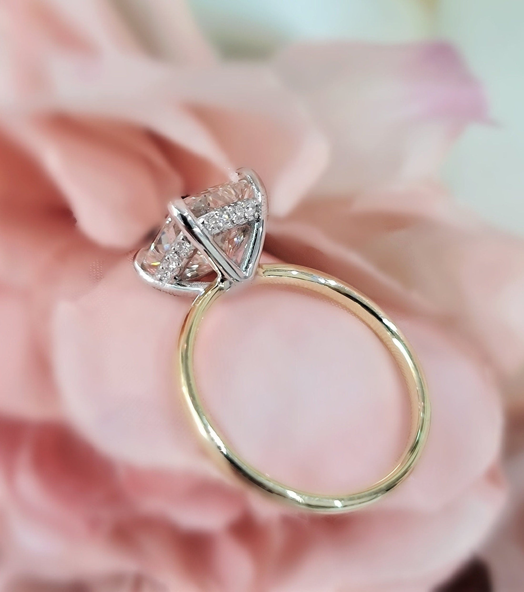 3 CT Cushion Cut Lab-Grown Diamond Hidden Halo Elegance Ring