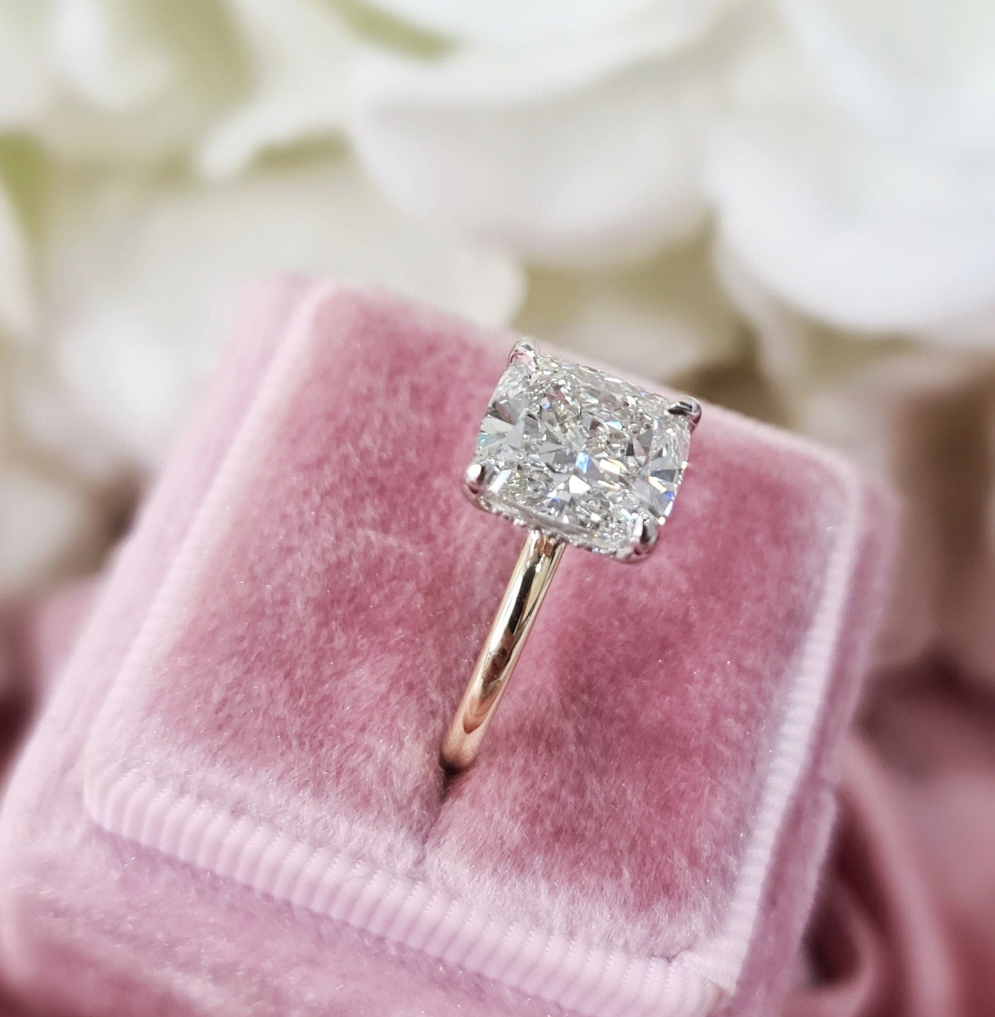3 CT Cushion Cut Lab-Grown Diamond Hidden Halo Elegance Ring 2