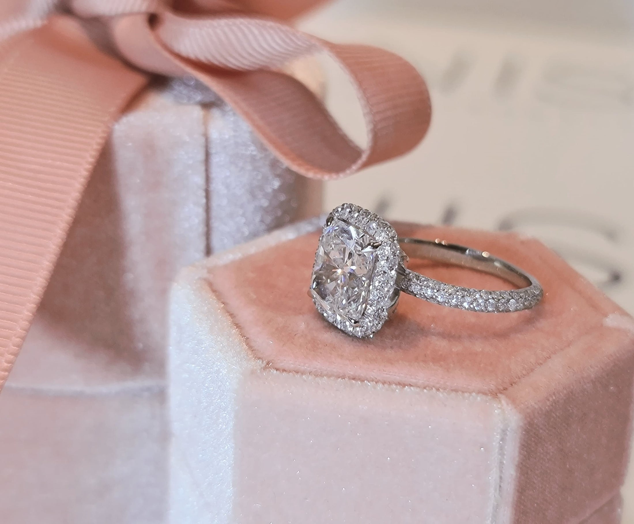 Radiant 3 CT Cushion Cut Lab-Grown Diamond Halo & Pave Engagement Ring