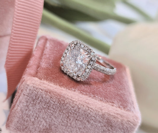 Radiant 3 CT Cushion Cut Lab-Grown Diamond Halo & Pave Engagement Ring