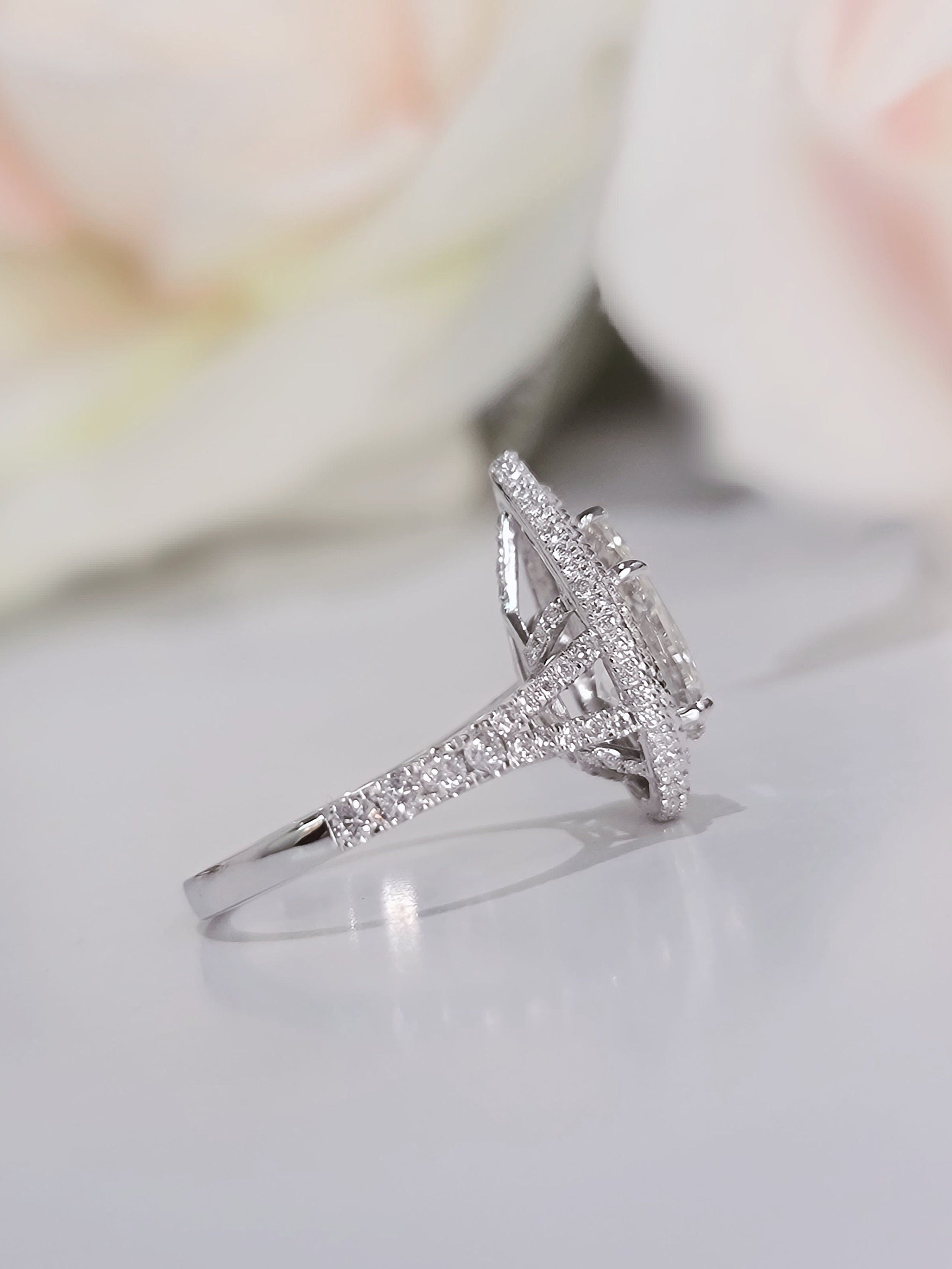 2.29 CT Pear Lab-Grown Diamond Double Halo Pave Engagement Ring