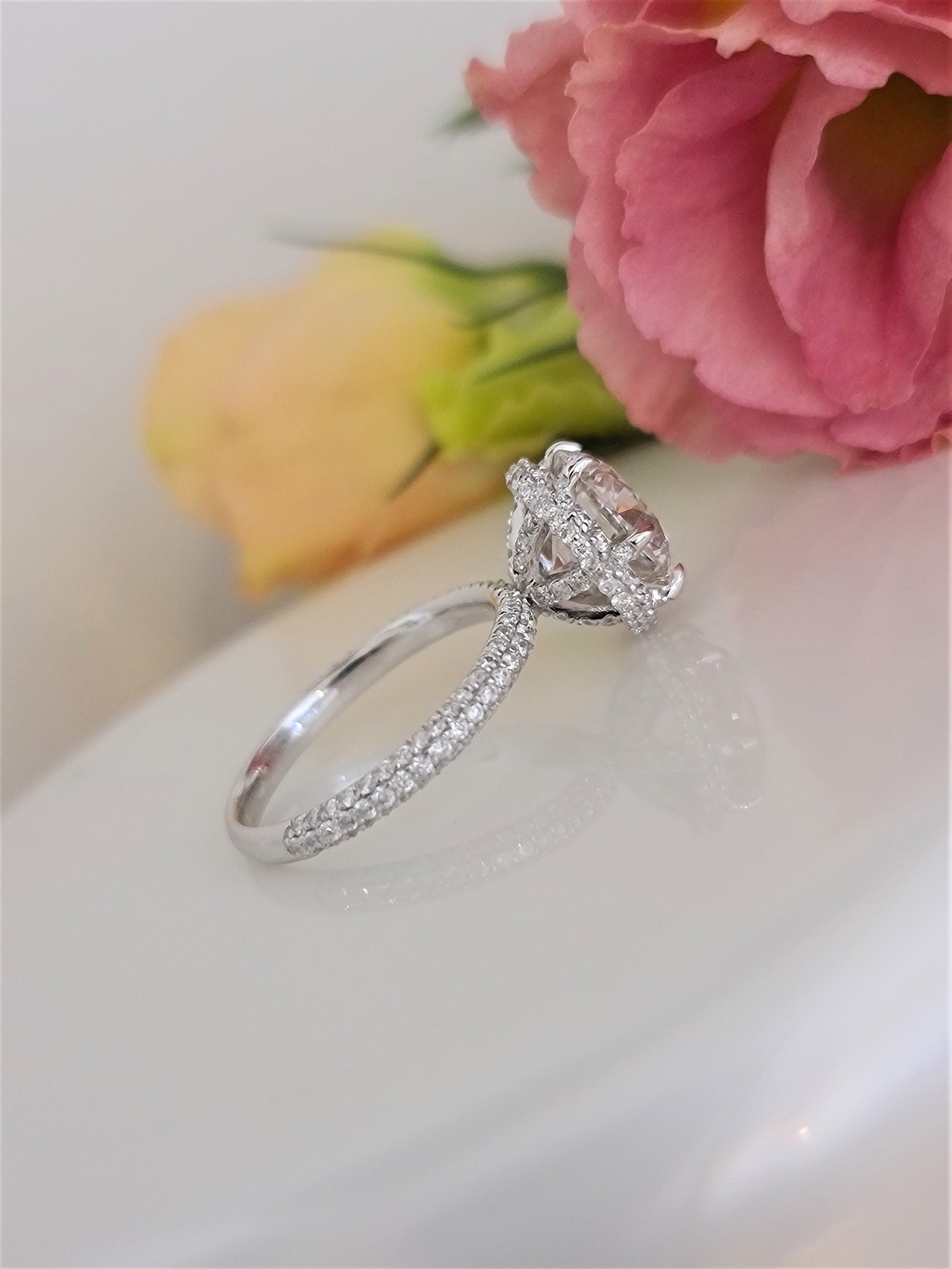 3 Carat Round Lab-Grown Diamond Hidden Halo Pave Engagement Ring 6