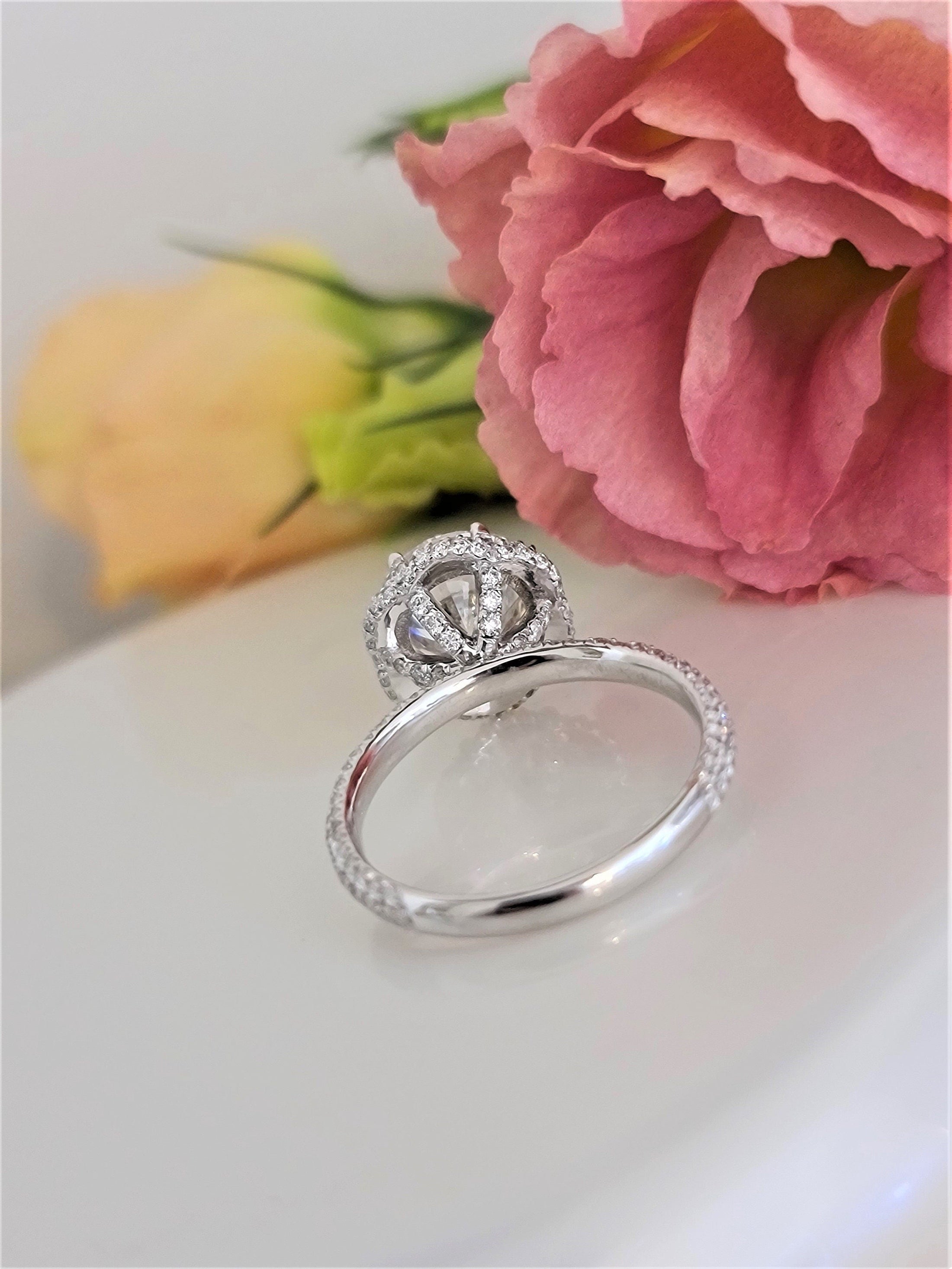 3 Carat Round Lab-Grown Diamond Hidden Halo Pave Engagement Ring