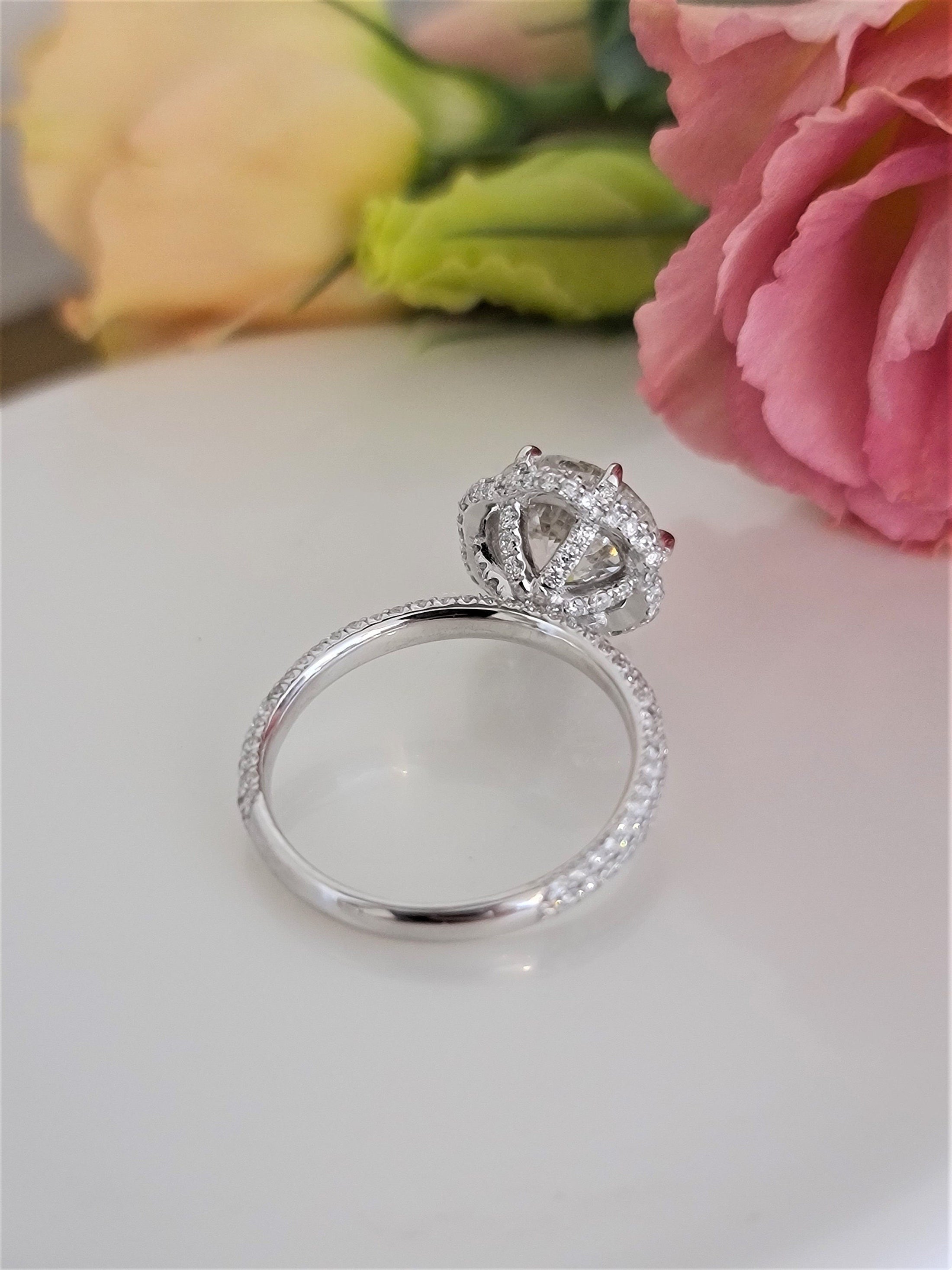 3 Carat Round Lab-Grown Diamond Hidden Halo Pave Engagement Ring 8