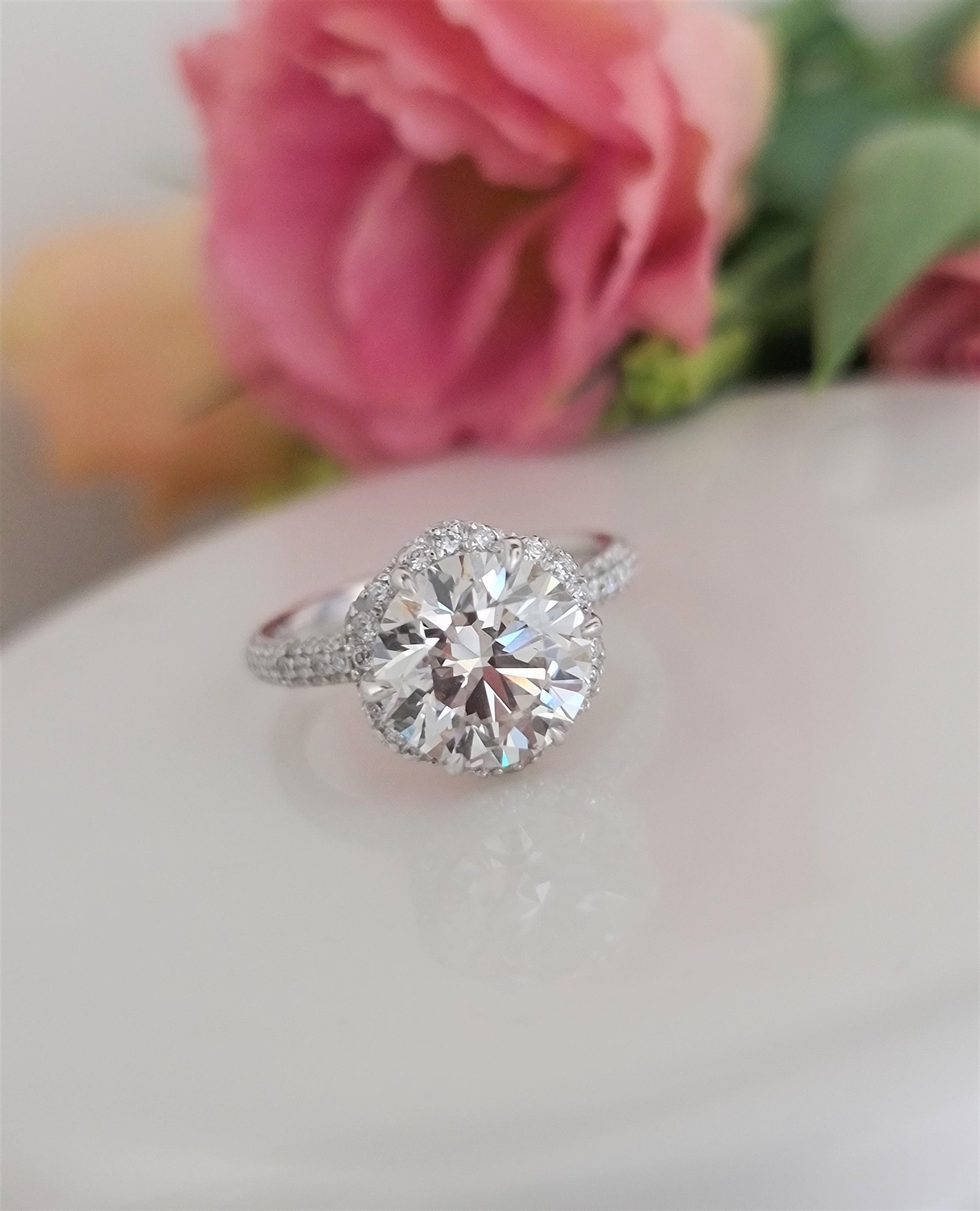 3 Carat Round Lab-Grown Diamond Hidden Halo Pave Engagement Ring 3