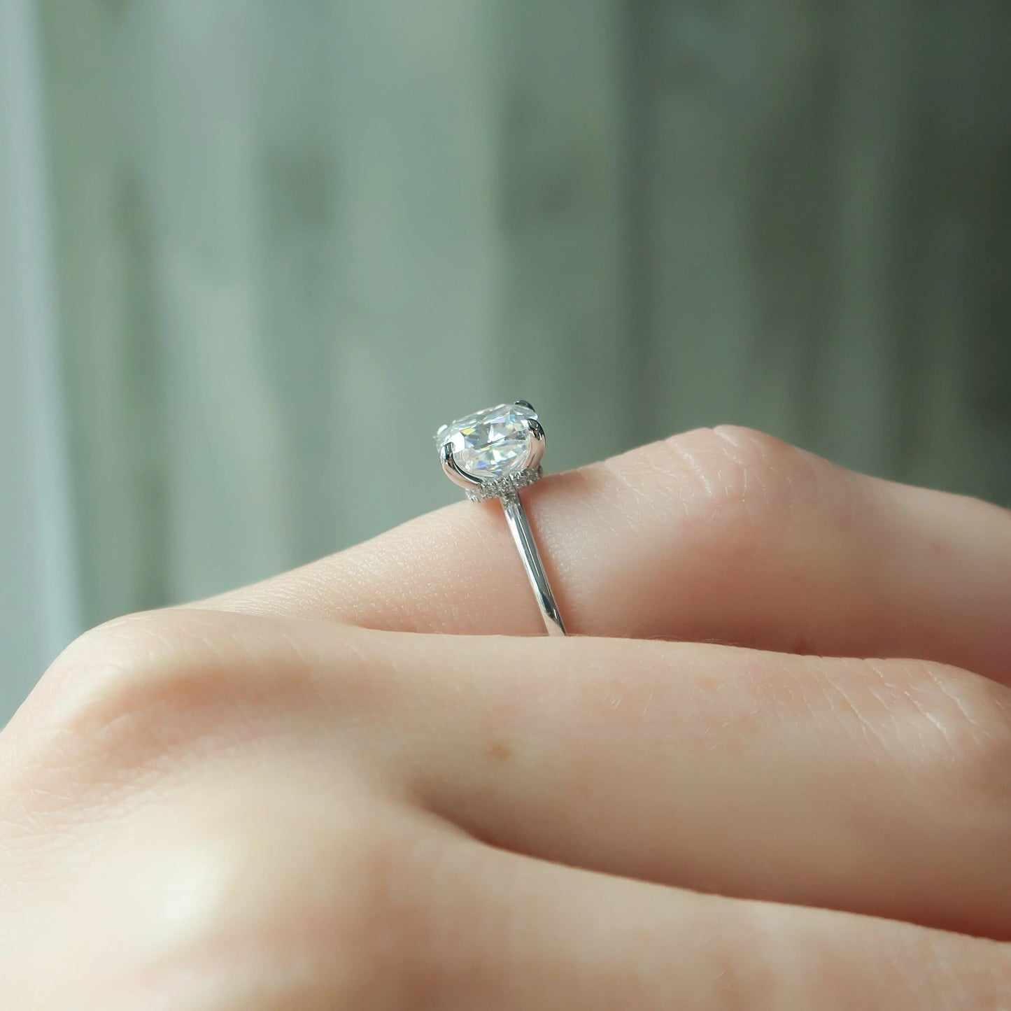 4 CT Cushion Hidden Halo Lab Grown Diamond Engagement Ring