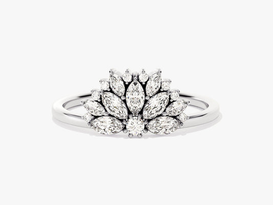 0.67 TCW Marquise & Round Cluster Lab Grown Diamond Engagement Ring