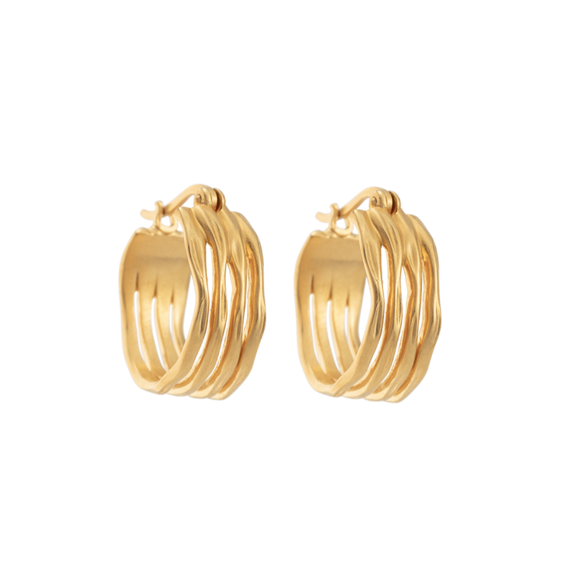 Layered Botanica Huggie Gold Earrings 1