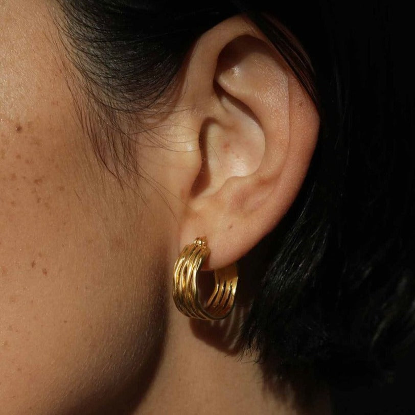 Layered Botanica Huggie Gold Earrings 2