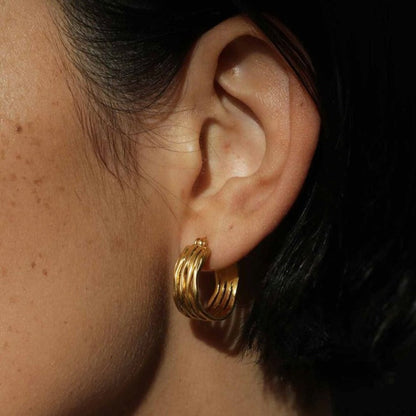 Layered Botanica Huggie Gold Earrings 2