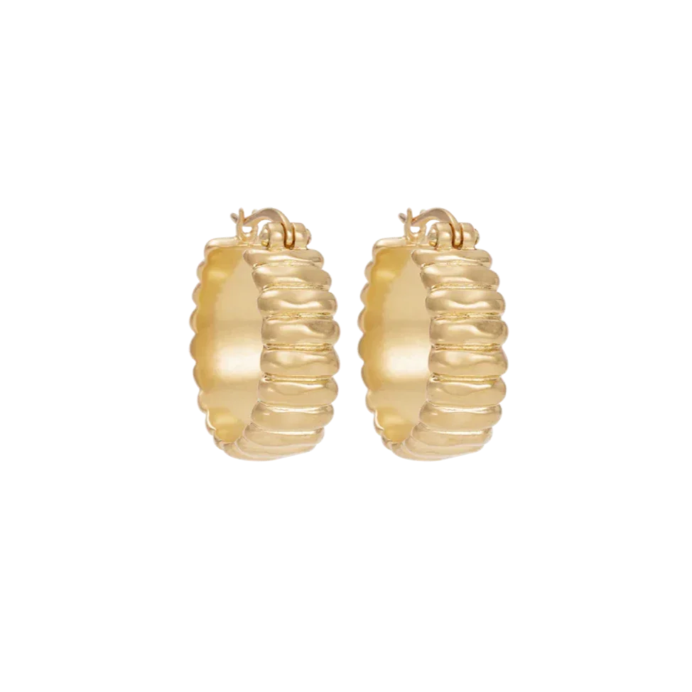 Elegant Gold Ribbed Hoop Earrings 1