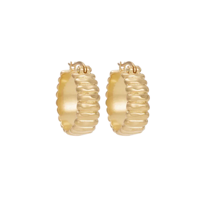 Elegant Gold Ribbed Hoop Earrings 1