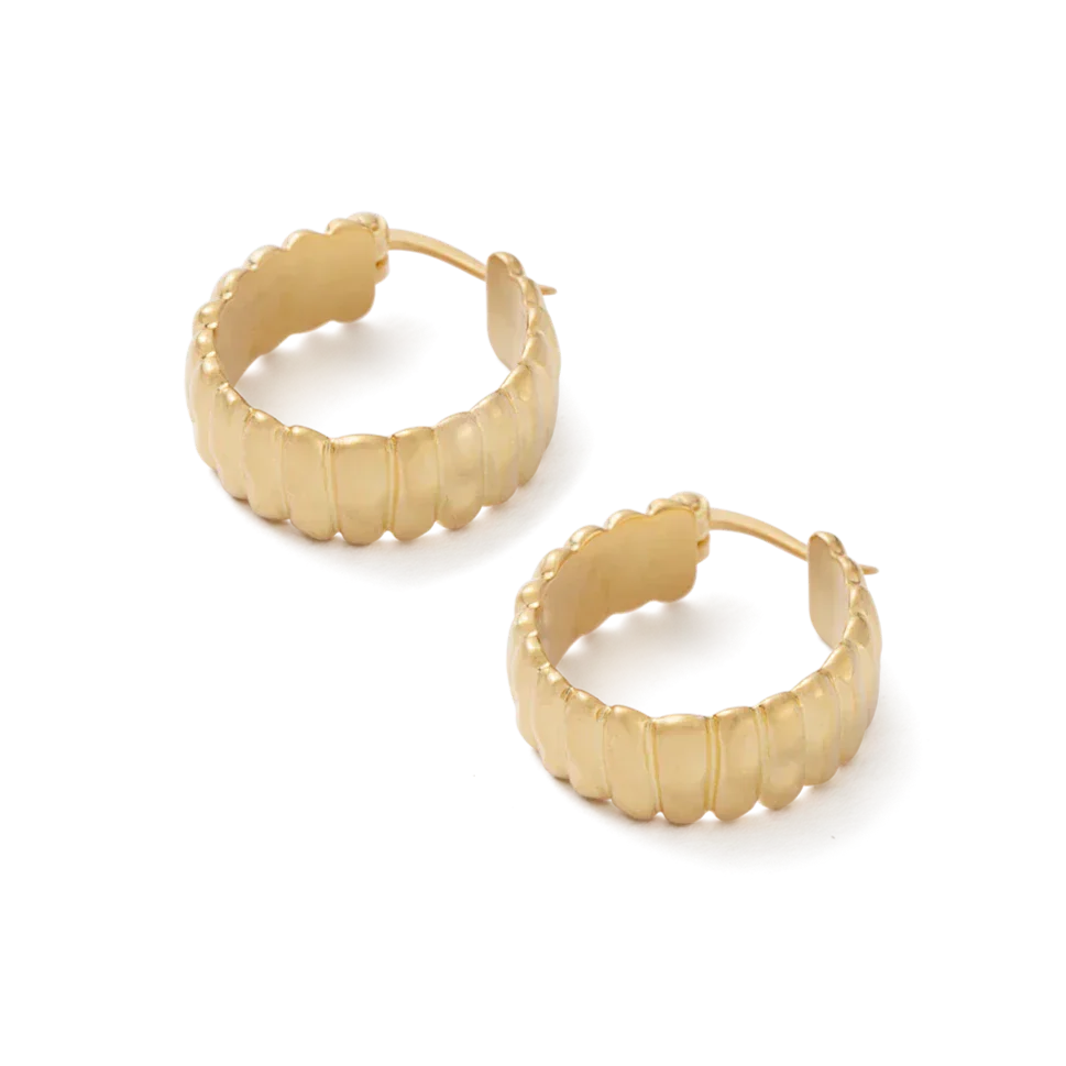 Elegant Gold Ribbed Hoop Earrings 4