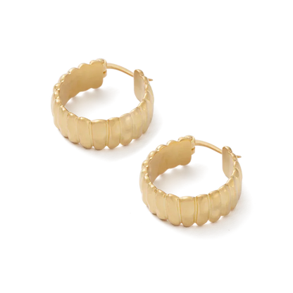 Elegant Gold Ribbed Hoop Earrings 4