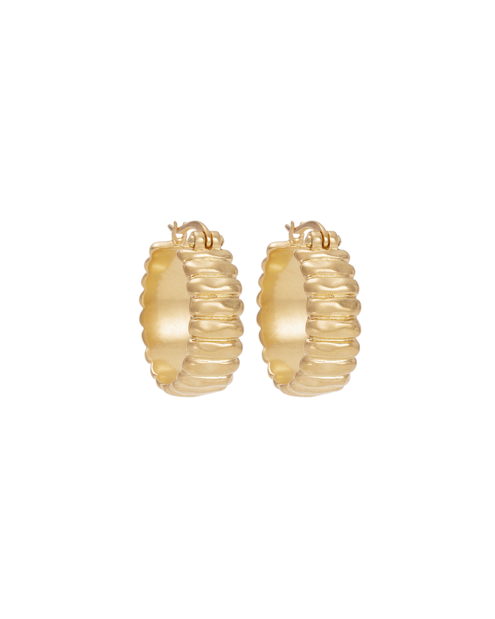 Elegant Gold Ribbed Hoop Earrings 9