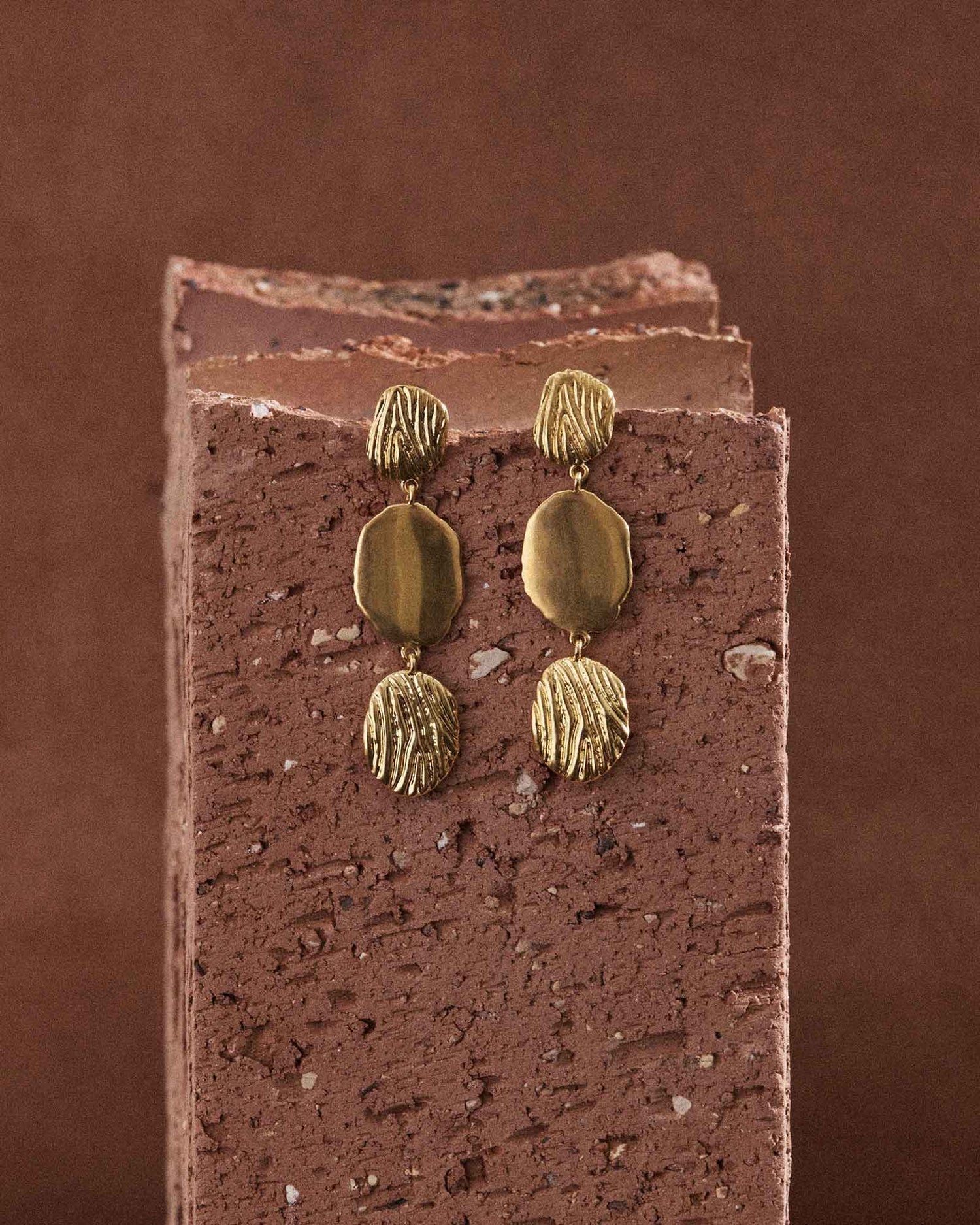 Golden Trio Textured Statement Earrings