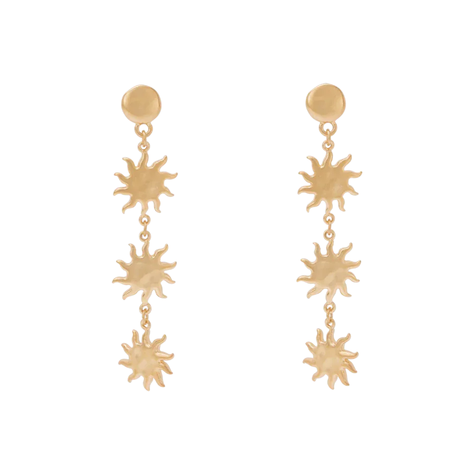 Golden Sunburst Triple Dangle Earrings