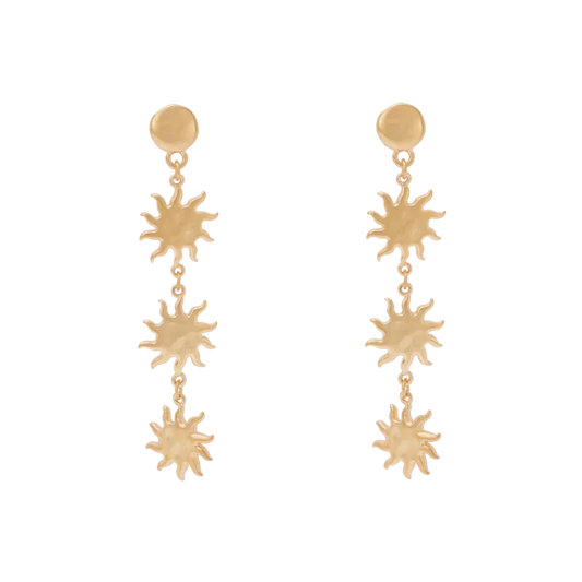 Golden Sunburst Triple Dangle Earrings