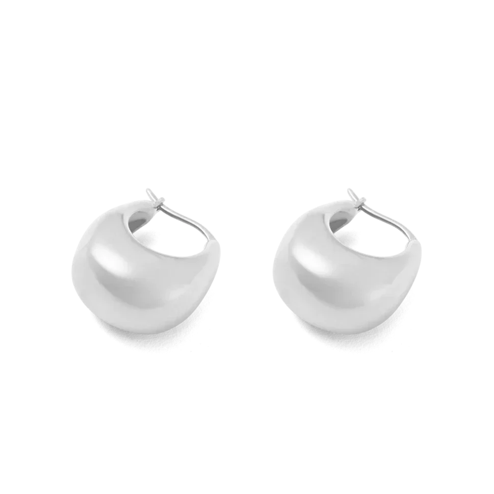Stylish Sculpted Silver Medium Hoops 1