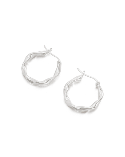 Silver Wave Textured Huggie Hoops Earrings 3