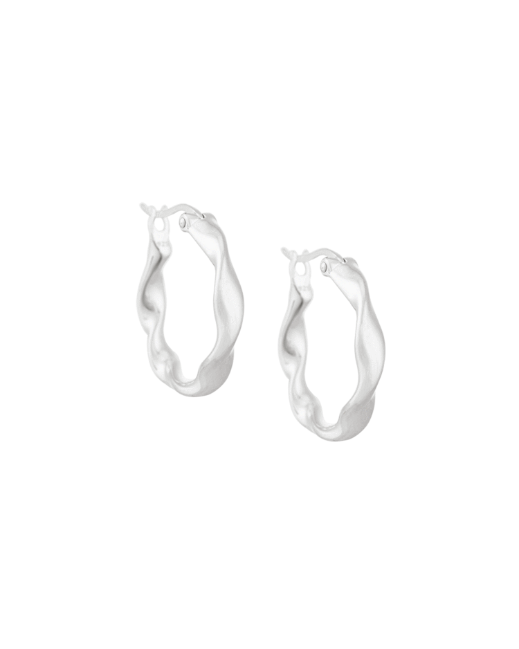 Silver Wave Textured Huggie Hoops Earrings 1