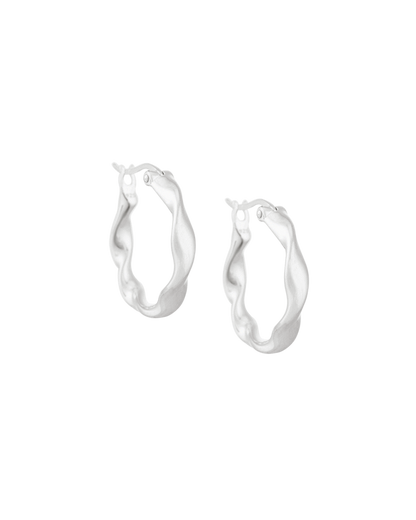 Silver Wave Textured Huggie Hoops Earrings 1