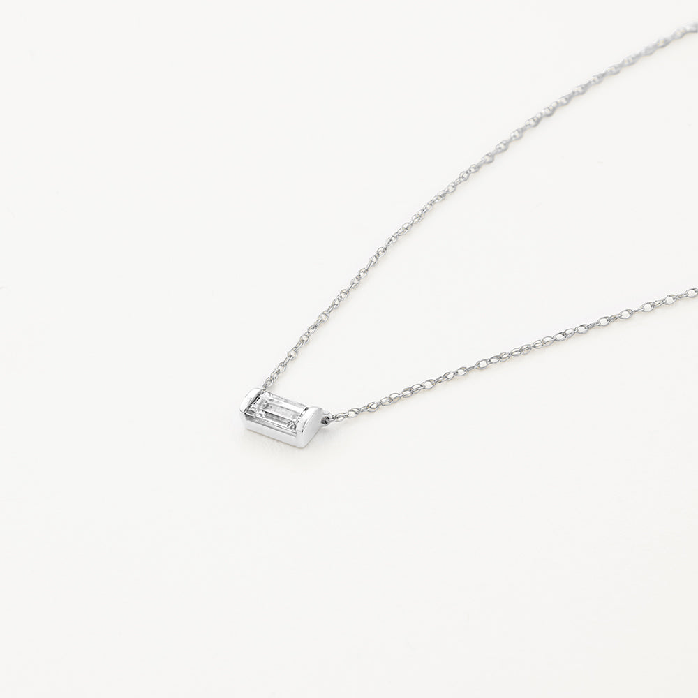 Elegant Silver Necklace with Lab-Created Baguette Diamond