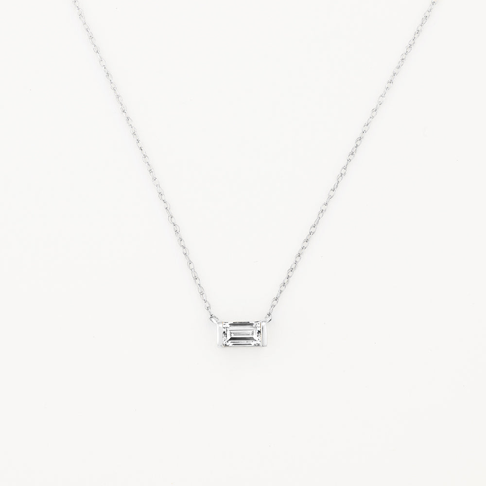 Elegant Silver Necklace with Lab-Created Baguette Diamond