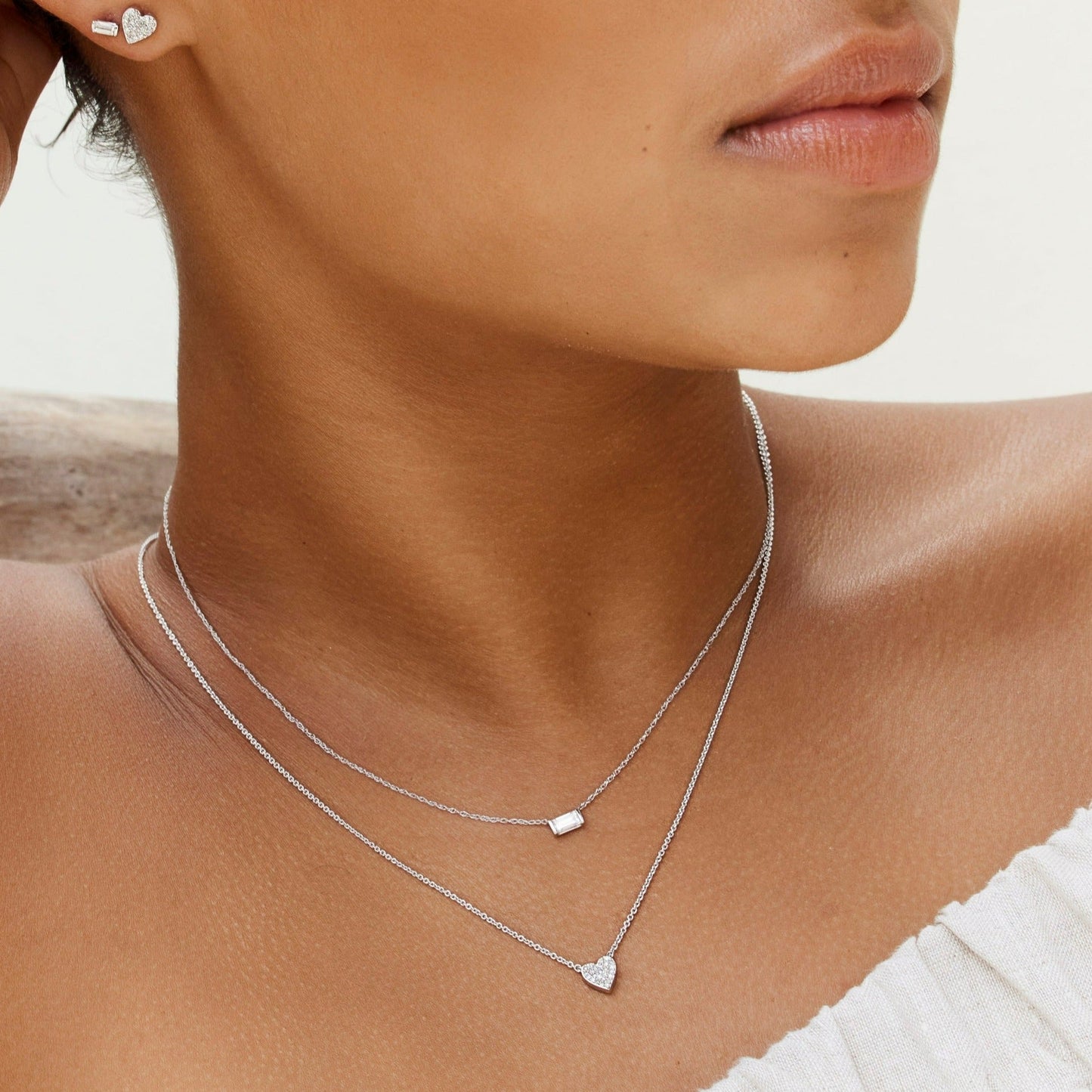 Elegant Silver Necklaces with Lab-Created Baguette Diamond 5