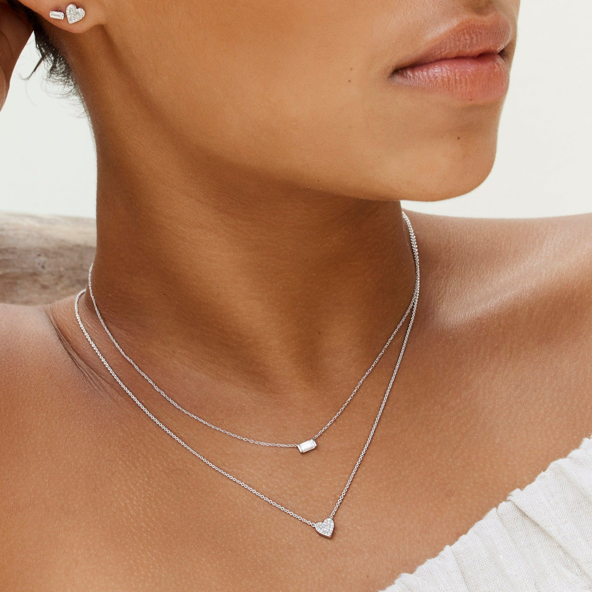 Elegant Silver Necklace with Lab-Created Baguette Diamond