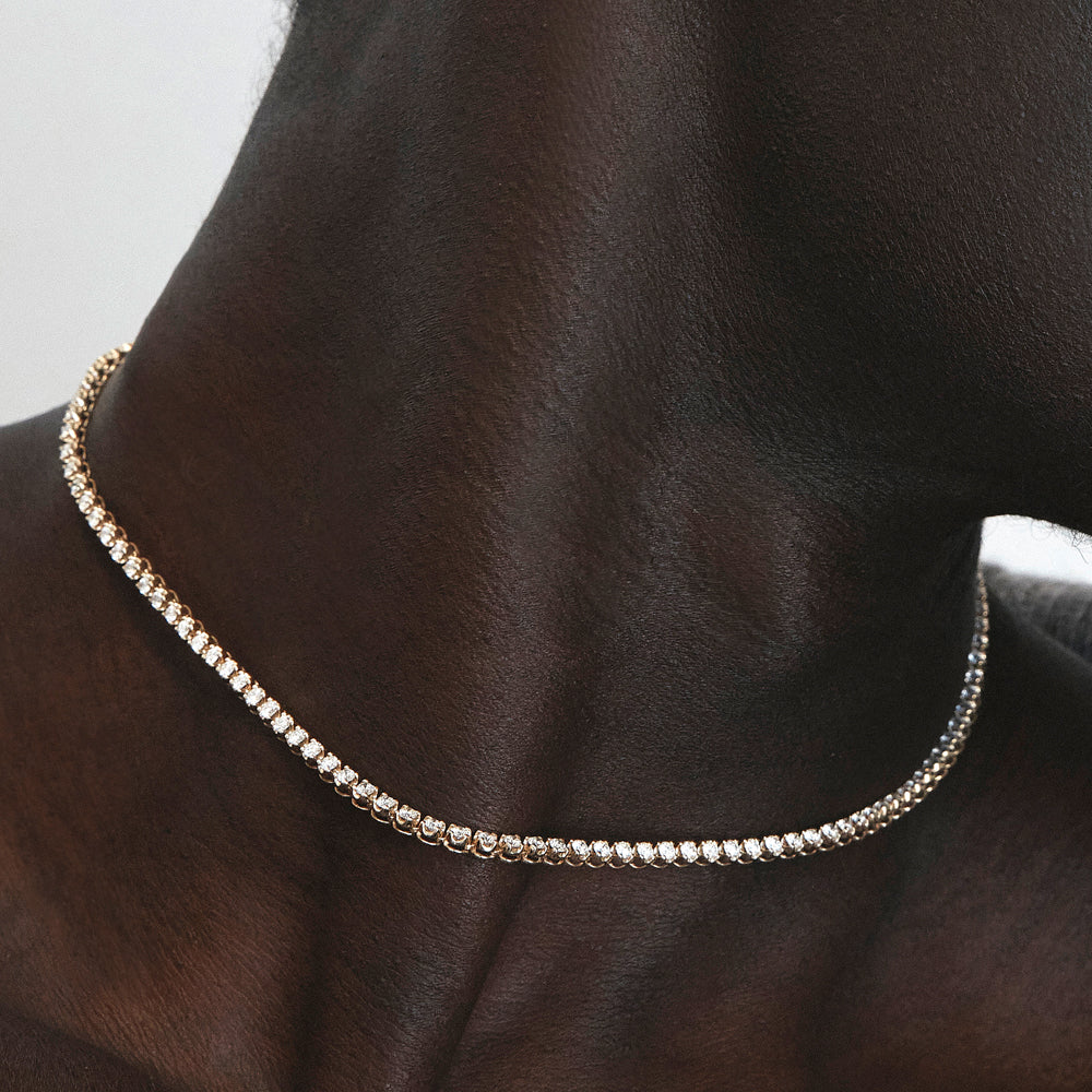 4.0 TCW Round Lab Grown Diamond Gold Tennis Necklace 8
