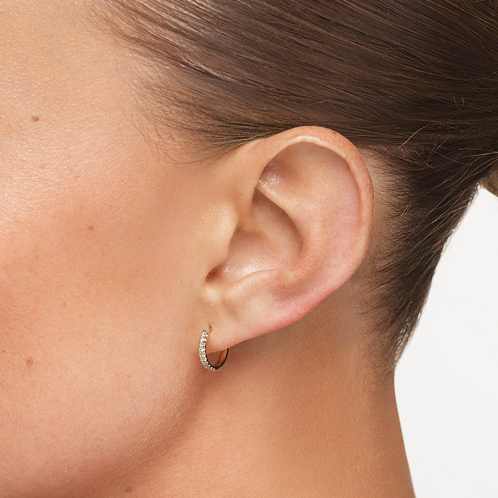 Golden Elegance: 0.12 TCW Round Lab Grown Diamond Hoop Earrings 2