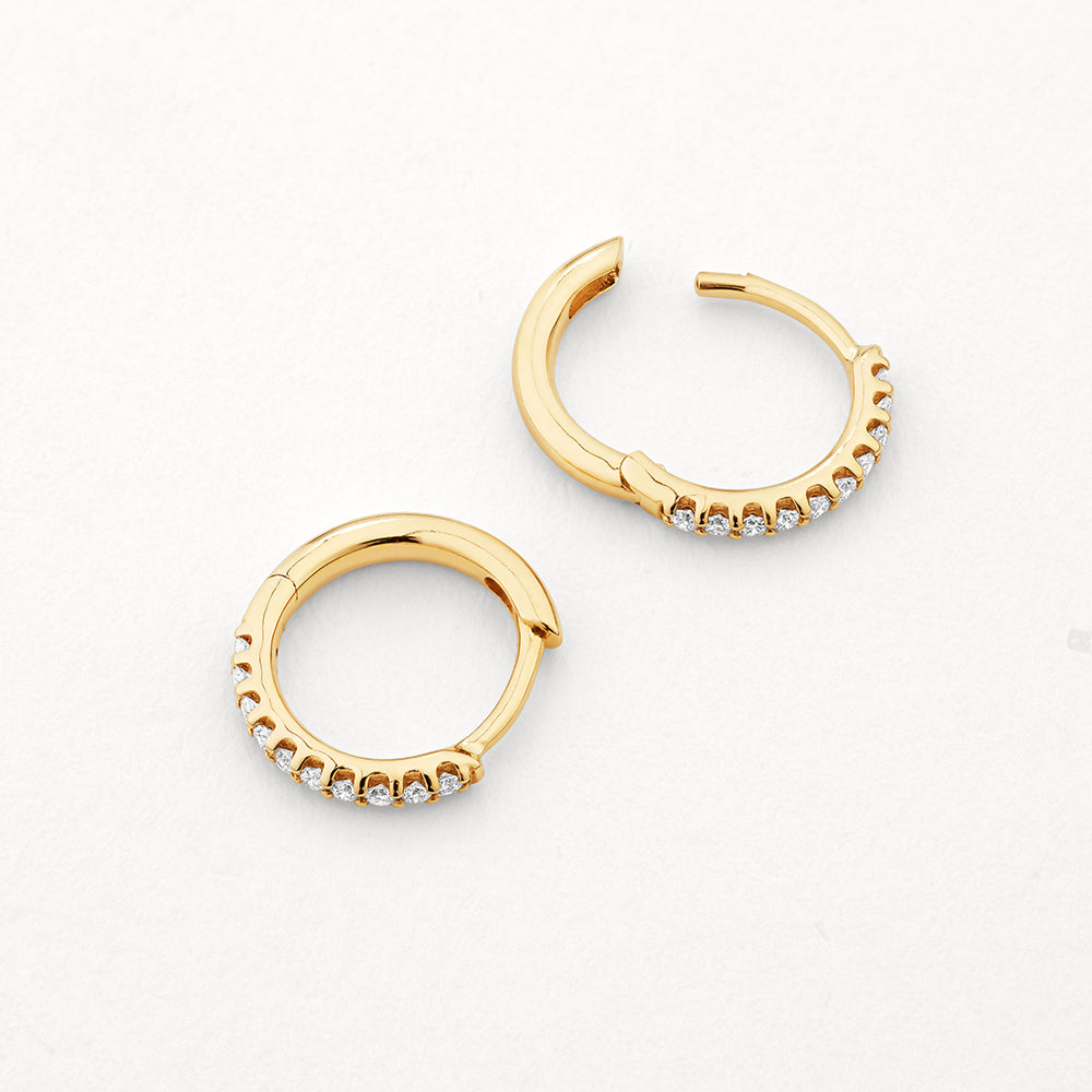 Golden Elegance: 0.12 TCW Round Lab Grown Diamond Hoop Earrings 5