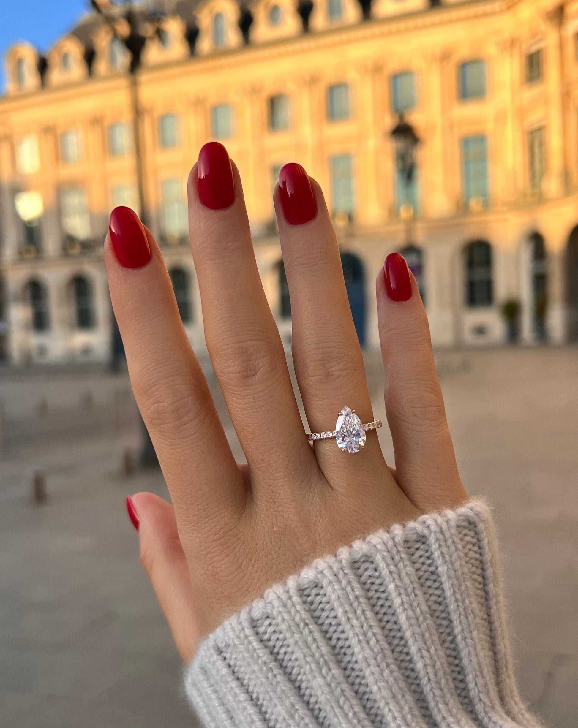 Elegant 2 CT Pear Lab-Grown Diamond Pave Engagement Ring 12