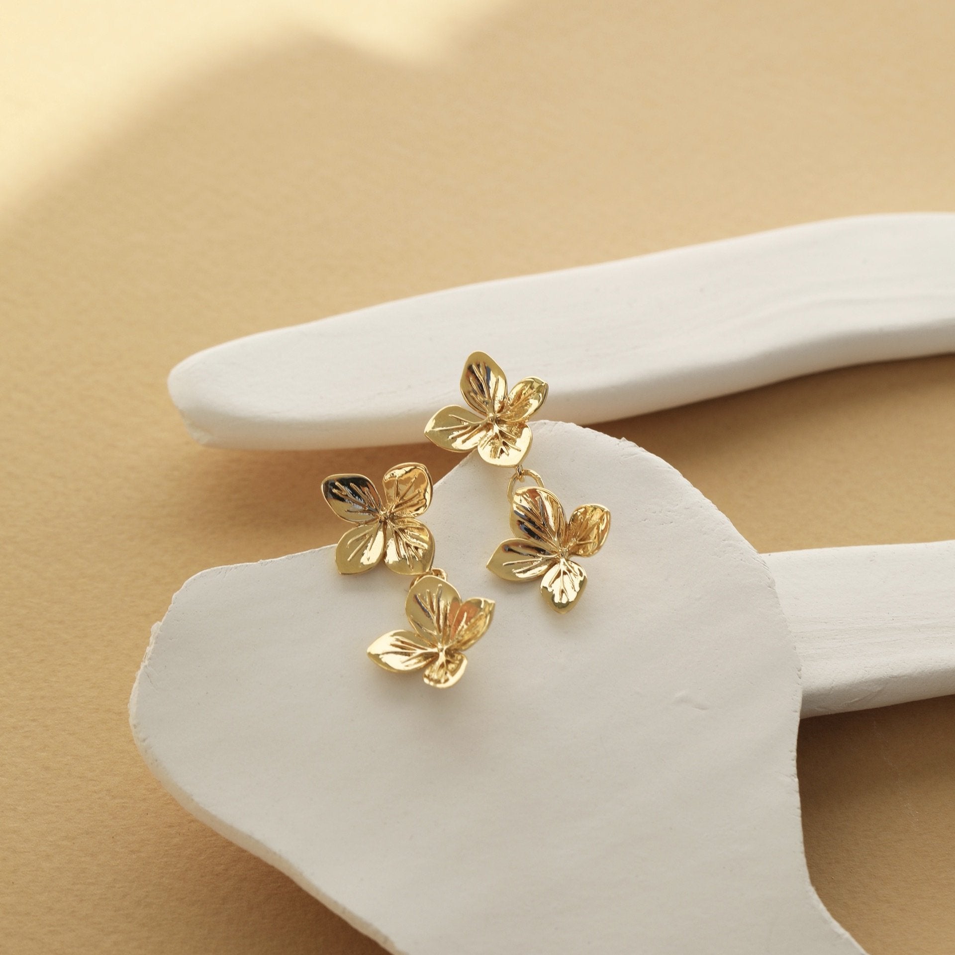 Golden Blossoms Double Drop Earrings