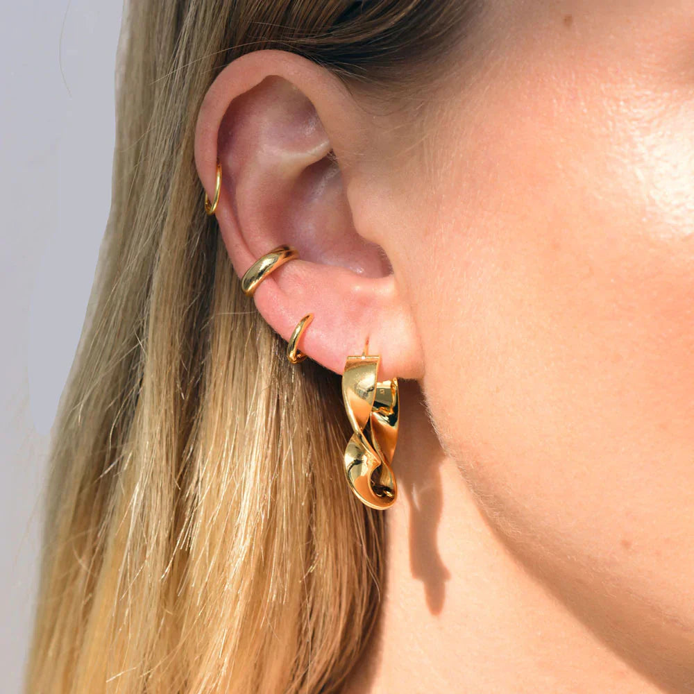 Gold Sculpted Twist Hoop Earrings