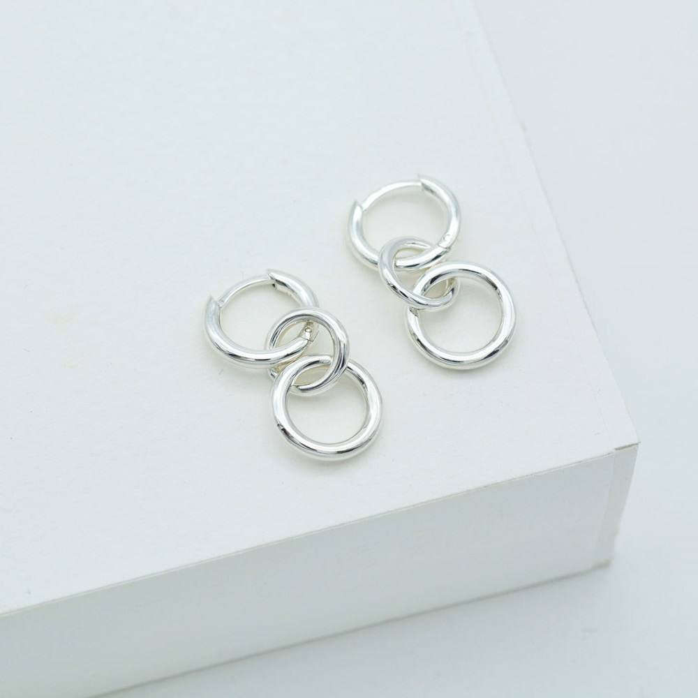 Triple Kindred Link Earrings, Gold or Silver 6