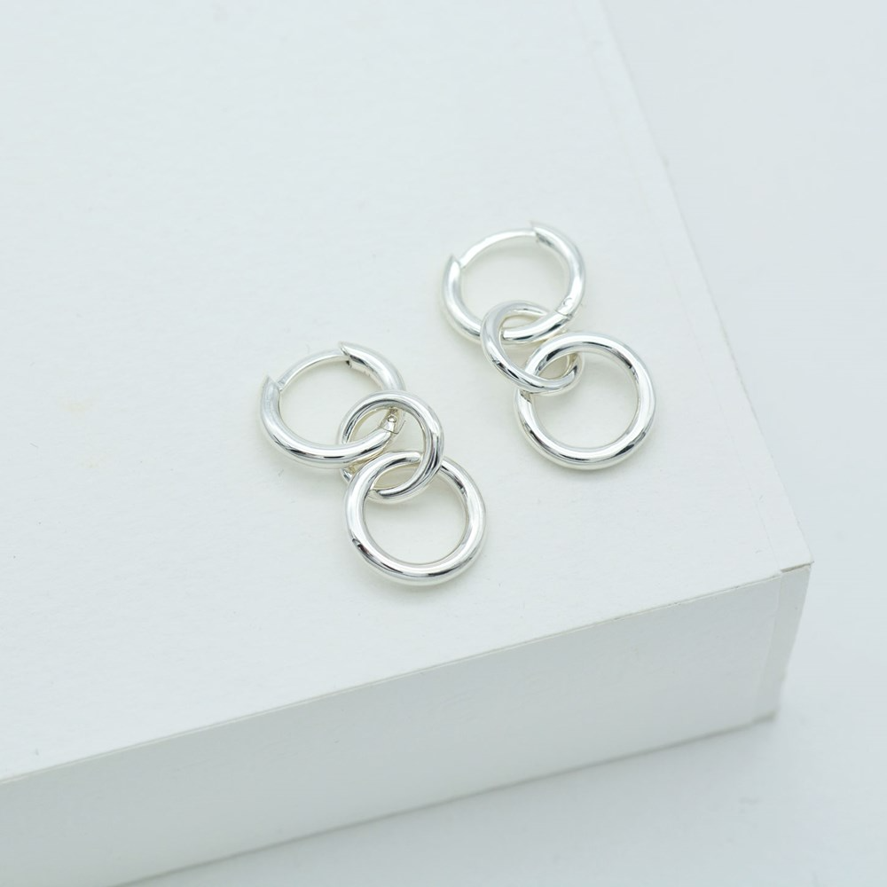 Triple Kindred Link Earrings, Gold or Silver