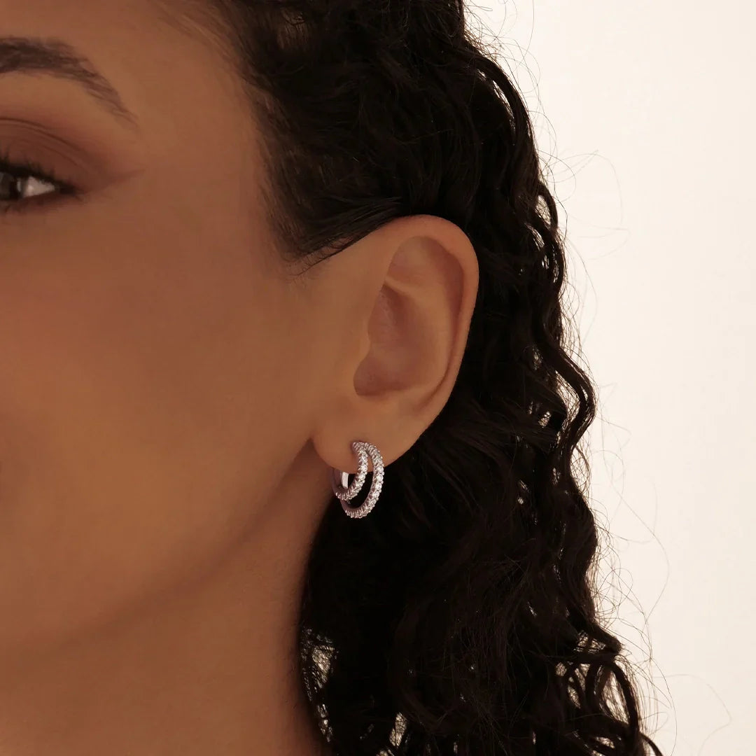 Radiant Double Hoop Diamond Earrings 10