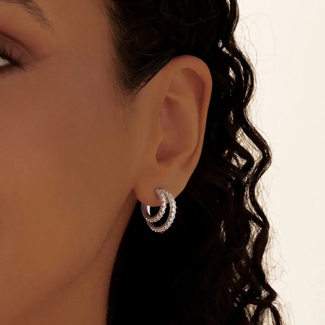 Radiant Double Hoop Diamond Earrings 11