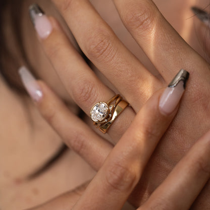 Solitaire & East West & Unique Bezel -1.81 CT Oval Lab Grown Diamond Engagement Ring