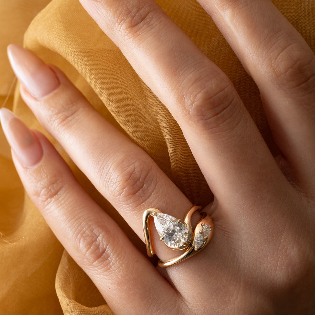Flowing Bypass & Solitaire-2.2 CT Pear Lab Grown Diamond Engagement Ring