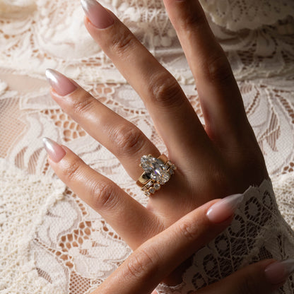 Solitaire & Tapered Wide Band-5.0 CT Antique Oval Lab Grown Diamond Engagement Ring