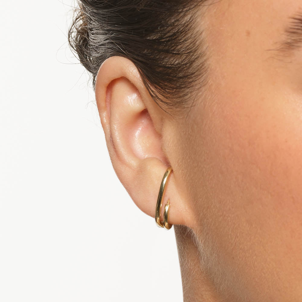 Elegant Double Lobe Gold Cuff Earrings 8