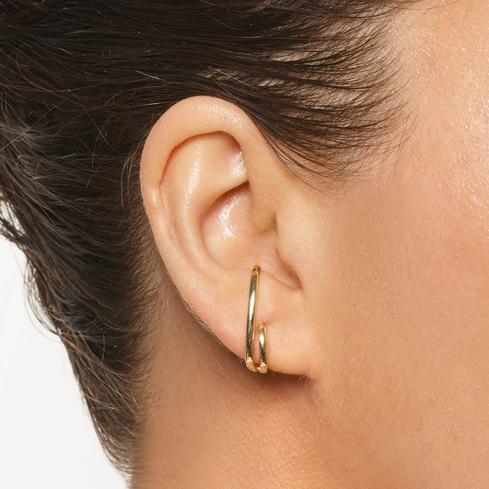 Elegant Double Lobe Gold Cuff Earrings 9