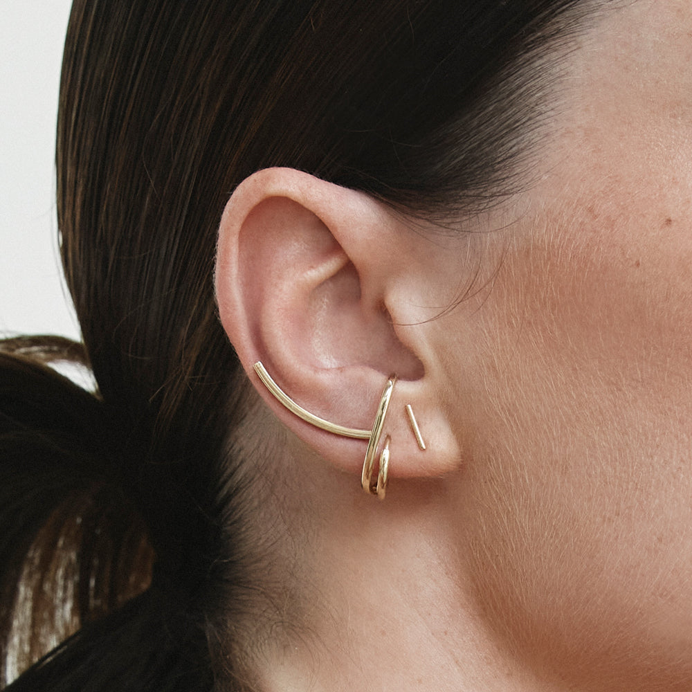 Elegant Double Lobe Gold Cuff Earrings